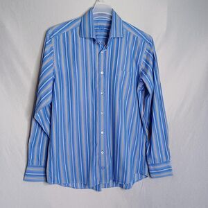 Bugatchi Uomo Shirt Mens Large Blue Stripe Classic Fit Button Down Long Sleeve